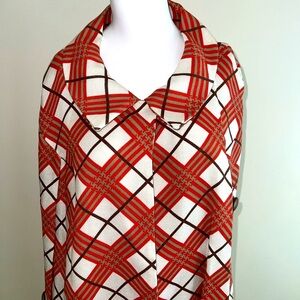 VTG Tartan Plaid Cape Cloak Coat 60’s Mod Retro Orange Brown Poncho